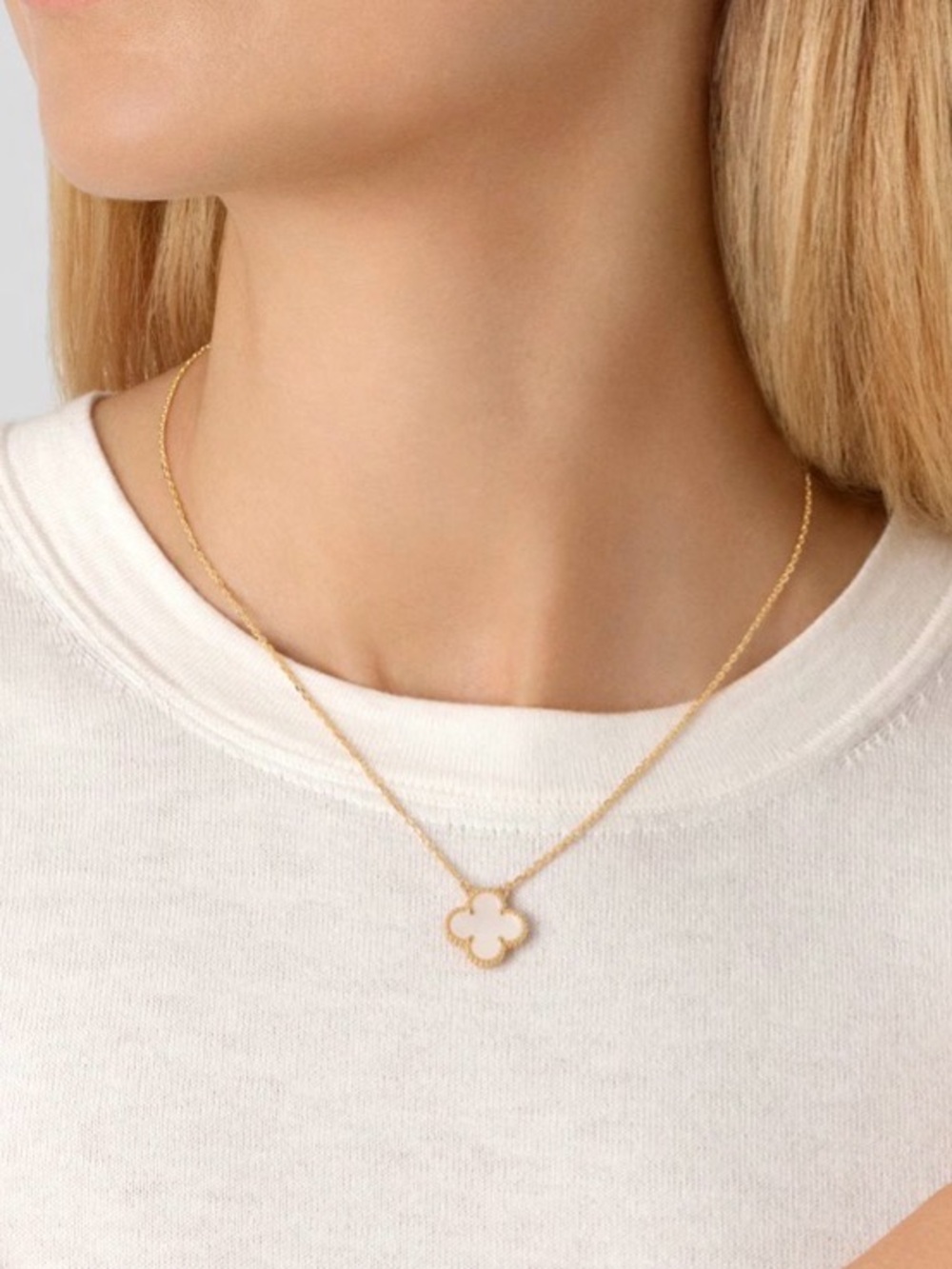 Gold Clover Necklace with White Mother-of-Pearl Pendant